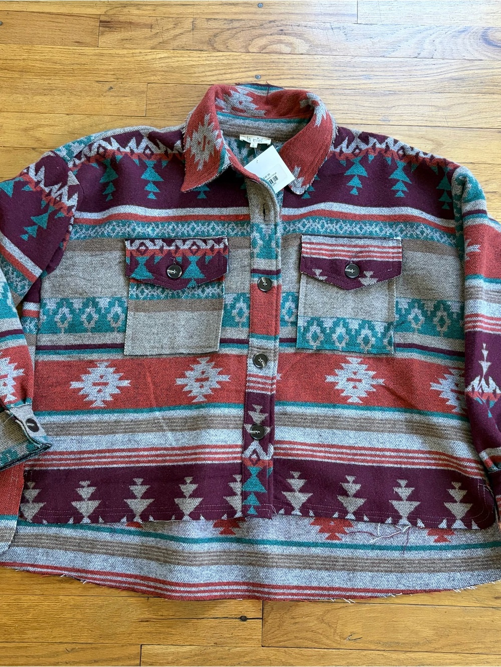 La Miel Dutton Jacket aztec Burgundy & Gray oversize women’s Small NWT